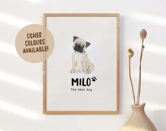 Custom Pug Print | Personalised Dog Name Art Print | Cute Dog Mum Gift | Dog Lover Home Decor | Dog Mom Dog Dad Wall Art Hanging