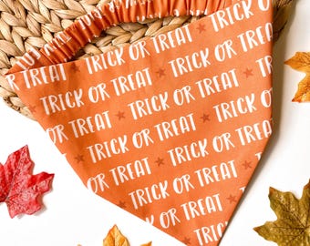 Trick or Treat | Halloween Dog Bandana | Autumn Fall Scrunchie Bandana | Elastic Dog Scarf | Cat Bandana | Pet Neckwear | Puppy Accessory
