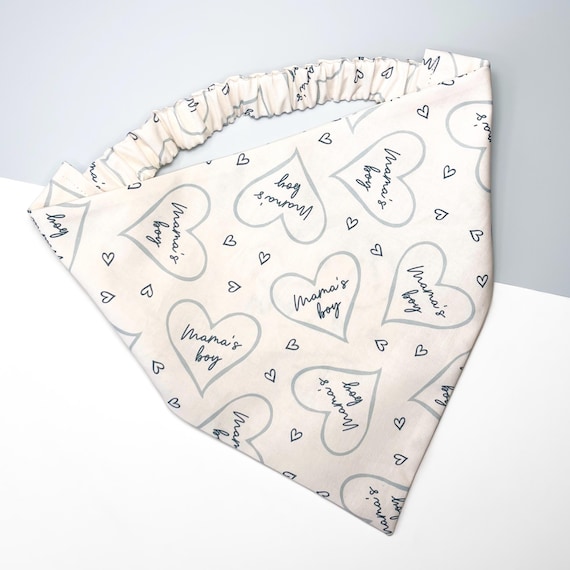 Mama's Boy Bandana | Valentines Blue Hearts Dog Bandana Scarf | Dog Mum Mother's Day Gift | Scrunchie Elastic Pet Neckwear | Puppy Accessory