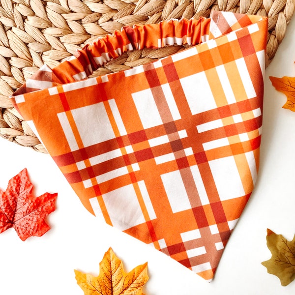 Installez-vous confortablement | Bandana pour chien à carreaux d'automne | Chouchou bandana d'Halloween d'automne | Écharpe Élastique Tartan | Bandana chat | Colliers pour animaux de compagnie | Accessoire pour chiot