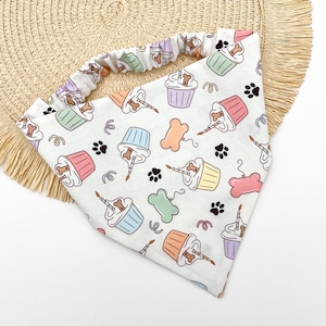 Birthday Dog Bandana | Happy Birthday Elastic Scrunchie Dog Scarf | Pastel Rainbow Party Pup Cake Pet Neckwear Gift | Puppy Cat Accessory