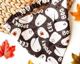 The Boo Crew | Halloween Dog Bandana | Autumn Fall Scrunchie Bandana | Ghost Elastic Scarf | Cat Bandana | Pet Neckwear | Puppy Accessory