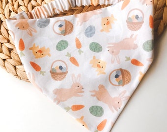 Hoppy Easter Dog Bandana | Easter Bunny Scrunchie Elastic Bandana | Carrot Chick Easter Egg Print Dog Scarf | Cute Spring Puppy Accessory