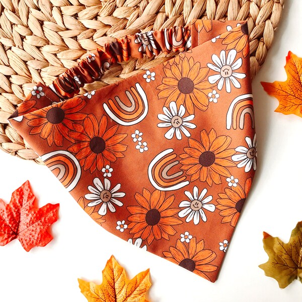 Autumn Walk | Floral Dog Bandana | Fall Halloween Scrunchie Bandana | Elastic Dog Scarf | Cat Bandana | Pet Neckwear | Puppy Accessory