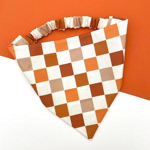 Autumn Picnic | Orange Check Dog Bandana | Fall Halloween Scrunchie Bandana | Pumpkin Elastic Scarf | Cat Pet Neckwear | Puppy Accessory