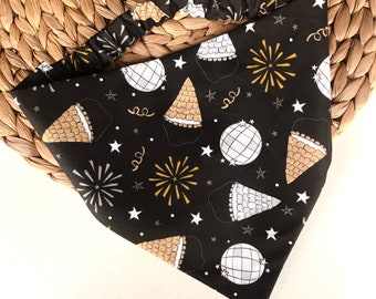 Happy New Year | New Years Eve Dog Bandana NYE 2024 | Disco Scrunchie Bandana | Celebration Slip on Bandana | Party Pet Neckwear Accessory