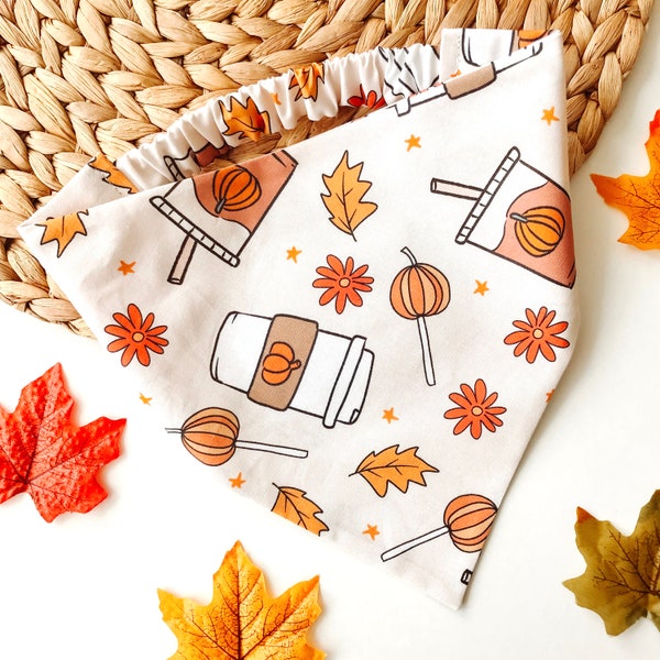 Spice up Your Life | Pumpkin Spice Autumn Dog Bandana | Fall Halloween Scrunchie Bandana | Elastic Dog Scarf | Cat Bandana | Pet Neckwear