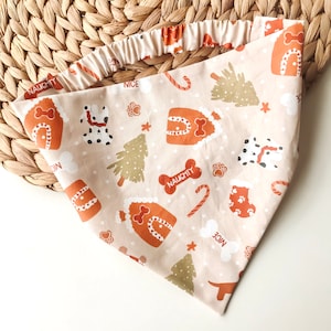 Merry Woofmas | Christmas Dog Bandana | Naughty or Nice Scrunchie Bandana | Slip On Style Dog Scarf | Festive Cat Bandana | Pet Neckwear