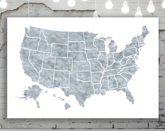 Gray USA Map, Watercolor Large Map of US, United States Poster. Printable Watercolor USA Gray Map, Instant Download