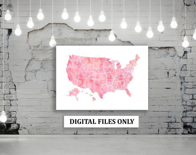 Big Pink USA Map With States Initials Download Watercolor United Il 794xN.4989077569 247i 