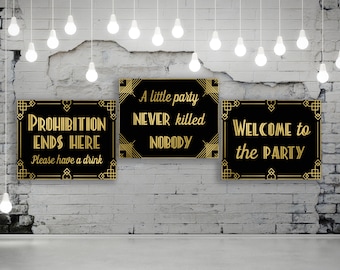 3 great gatsby signs bundle, Gatsby decorations signs, Great Gatsby party signs, Prohibition party signs, Art deco party, DIGITAL FILE