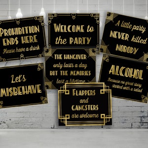 7 Great Gatsby decoraties bundel, Great Gatsby, Great Gatsby Party Signs, Roaring 20s Party Decorations, Art Deco Party, DIGITALE BESTANDEN afbeelding 1