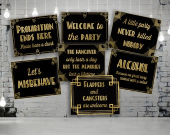 7 great gatsby decorations bundle, Great Gatsby, Great Gatsby party signs, Roaring 20s party decorations, Art deco party, DIGITAL FILES