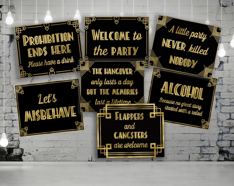 7 great gatsby decorations bundle, Great Gatsby, Great Gatsby party signs, Roaring 20s party decorations, Art deco party, DIGITAL FILES image 1