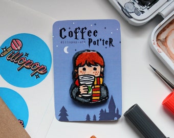 Rony Weasley-Harry Pottery World-Coffee Lover-Handmade Ceramic Pin-Badges-Brooches