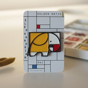 Golden Ratio-Piet Mondrian-Fibonacci-Elephant-Art 3d Print Pin-Artist Pin