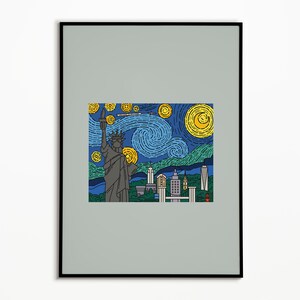 Gogh Starry Night Art Print,DIY Print,Van Gogh Painting,New York Print,Digital Print, statue of Liberty,home decor,wall decor,wall art