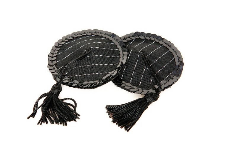 Pinstripe pasties with sequins tassels image 1