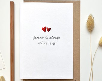Personalized Anniversary Card: Embossed Red Hearts, Forever and Always