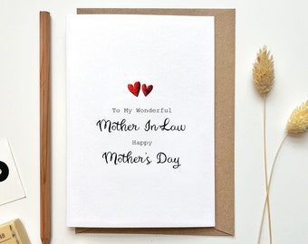 Personalized Mother's Day Card, Mother-in-Law, Embossed Hearts