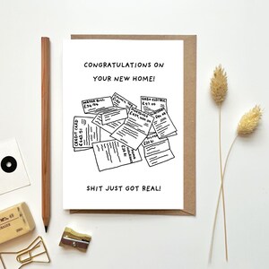 Nouvelle carte de maison amusante pour ami, fils, meilleur ami, frère, Shit Got Real, carte de nouvelle maison de blague, pendaison de crémaillère, cartes de jurons pleines d'esprit