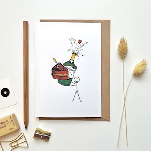 Carte de gâteau et de bouteille, cartes de champagne, cartes de gâteau, cartes de célébration, cartes d'anniversaire, cartes d'anniversaire pour hommes, cartes de fête des mères
