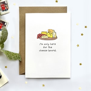 Ik ben hier alleen voor de kaasplank | Grappige humoristische kerstkaart voor broer en zus | Kerstdiner familie vrienden | Love Cheese-kaart