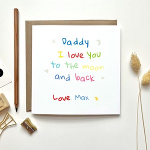 Je/nous t'aimons papa carte de fête des pères, première carte de fête des pères pour papa, carte de fête des pères pour papa, des enfants, à la lune et retour