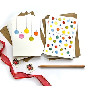 Mixed Pack of Colourful Bauble Christmas Cards | Multipack Xmas Cards | Watercolour Christmas card | Pack of 6, 12, 18, 24 | Handmade A6 A7