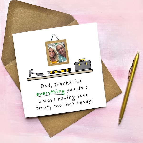 Personalised Fathers Day Card | Photo Card | Funny Birthday Card For Dad | Tools Toolbox | Funny DIY card for Dad | Dad can fix it Card