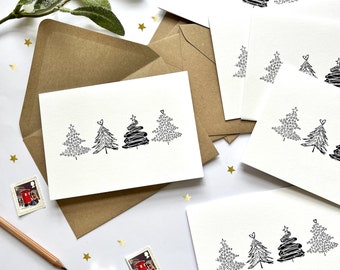 Pack of Simple Black and White Christmas Cards | Christmas Trees | Eco friendly Christmas Cards | Handmade Cards A6 A7 | Set of 6, 12, 24