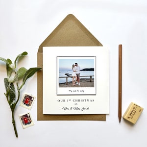 Personalisiertes erstes Weihnachten als Mr & Mrs |Weihnachtskarte mit Foto für den Ehemann | Kinderkarte für Mama | Babys erste Weihnachtskarte