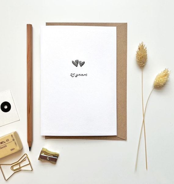 Silver Anniversary Card: Embossed Hearts, 25 Years