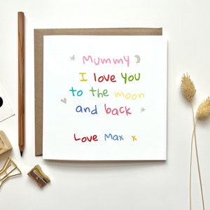 Tarjeta del Día de la Madre "Te amamos, mamá", tarjeta del Día de la Madre para el primer bebé, tarjeta del Día de la Madre para mamá, desde los niños, hasta la luna y de regreso