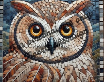 Braun/Schwarz/Weiß – Eulen/Waldtiere – Mosaikmuster – Druckbare DIY-Mosaikvorlage (PDF) – Abstrakt – Wandbild – Sofort-Download