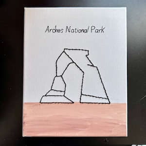 Canvas | Arches National Park embroidered canvas, Delicate Arch, Handmade embroidery, needlework, gift, home decor, wall art