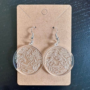 Acrylic Round Mountain and Forest Landscape Earrings