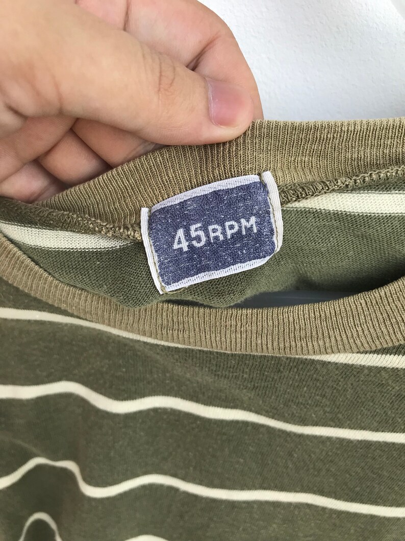 Medium Vintage Clothing Aesthetic Clothing Comfy 45rpm Striped Olive T-shirt