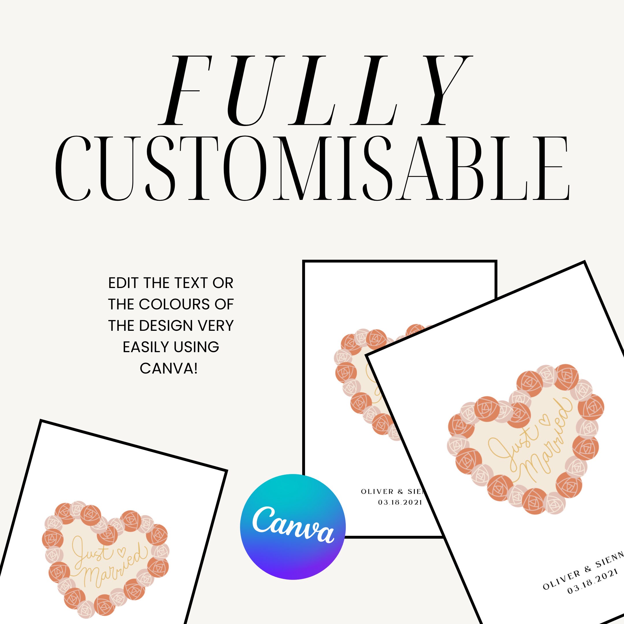 Editable 'just Married' Printable Template - Etsy