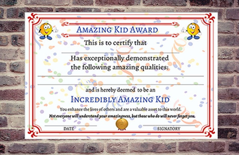 Amazing Kid Award Printable Certificate Printable Awards for | Etsy