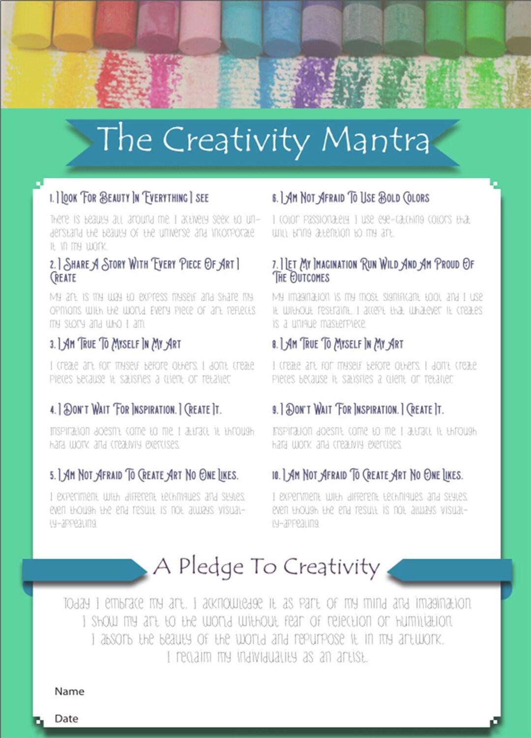 The Creativity Mantra Printable Poster Printable Creed - Etsy