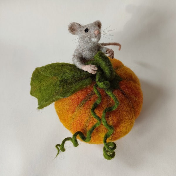 Mouse in pumpkin, felted mouse, felted pumpkin, felted, autumn decoration, seasonal table, autumn