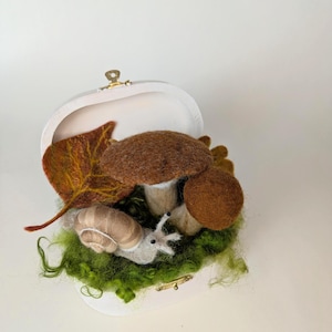 Pilze in Spandose, Pilze gefilzt, Schnecke gefilzt, Jahreszeitentisch, Herbst, Herbstblätter gefilzt, Frühling, Gefilztes, Filzkunst