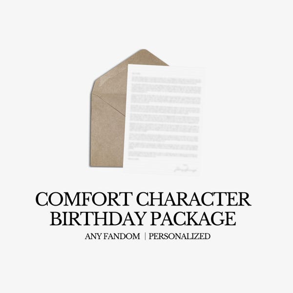 Comfort karakter verjaardagspakket | Gepersonaliseerd | Alle fandoms | Anime/boek/tv/film | Digitaal aangepast product | Brief | Afspeellijst:
