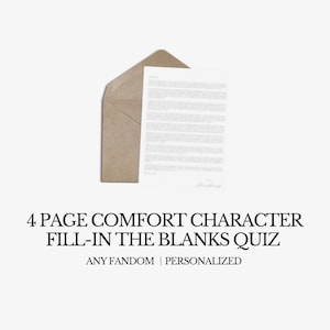 Cuestionario de 4 páginas para rellenar los espacios en blanco sobre personajes de Comfort / Personalizado / Todos los fandoms / Anime/Libros/TV/Películas / Personaje de Comfort personalizado
