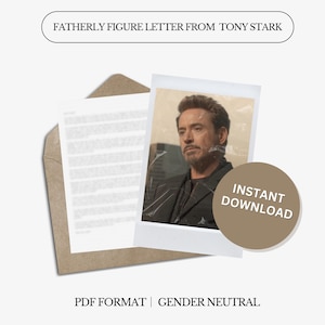 Vaterhafter Figurenbrief von Tony Stark| Eisenmann | Digitaler Brief | Nicht personalisiert | Genderneutrale Sprache | Sofortdownload | PDF-Datei