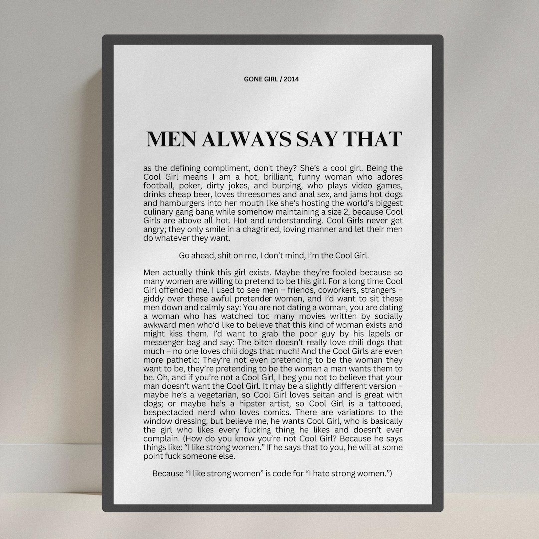 Cool Girl Monologue Gone Girl Movie Script Gone Girl Wall Art | Wall Art Print Cool Girl Monologue Poster