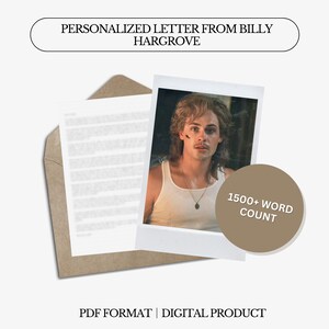 Carta personalizada de Billy Hargrove / Más de 1500 palabras / Carta digital personalizada / Carta personal