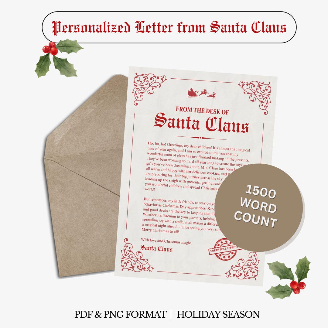 Personalized Letter From Santa | 1500 Words | Custom Digital Letter ...