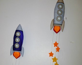 Space Rocketship Wall Hanging, rocket space decor, rocket nursery decoration, kids space rocket decoration